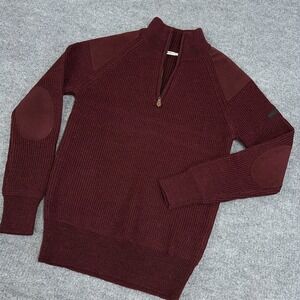 WoolOvers Sweater Men‎ Small Red Burgundy 1/4 Zip Commando Wool *READ*